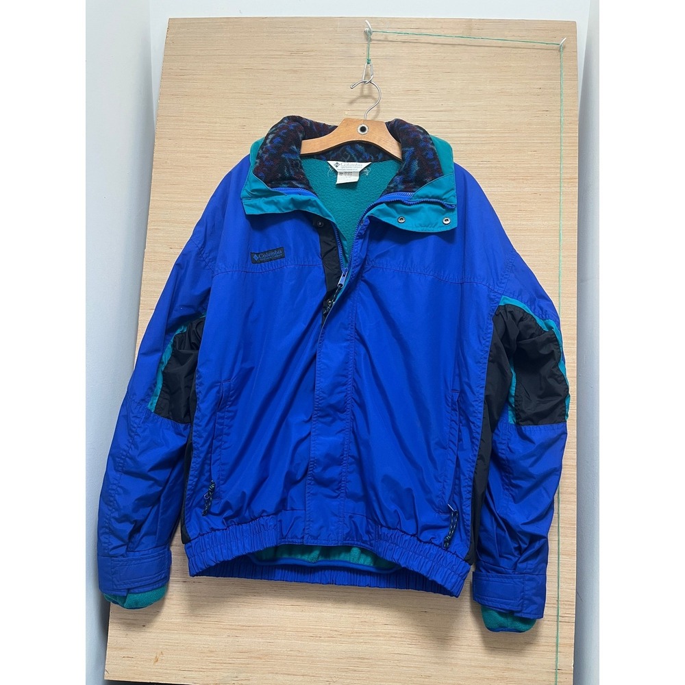 Columbia Bugaboo Ski Jacket Blue Teal Black Fleece Lined Mens L 90s Vintage